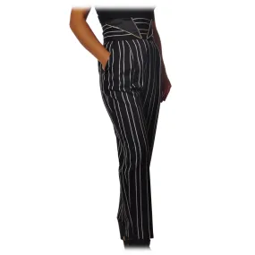 Elisabetta Franchi - Pantaloni Gessati con Cinturino Alto - Nero - Pantaloni - Made in Italy - Luxury Exclusive Collection