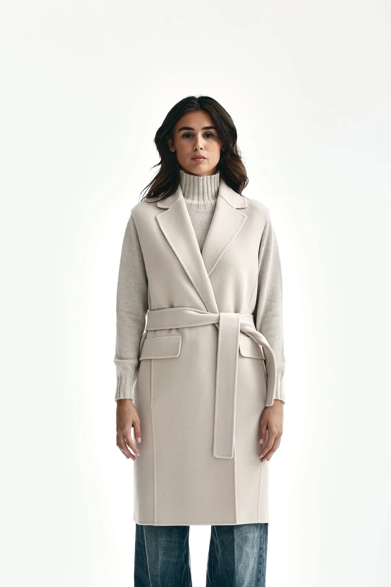 Gilet BEAU in panno di lana ecru 