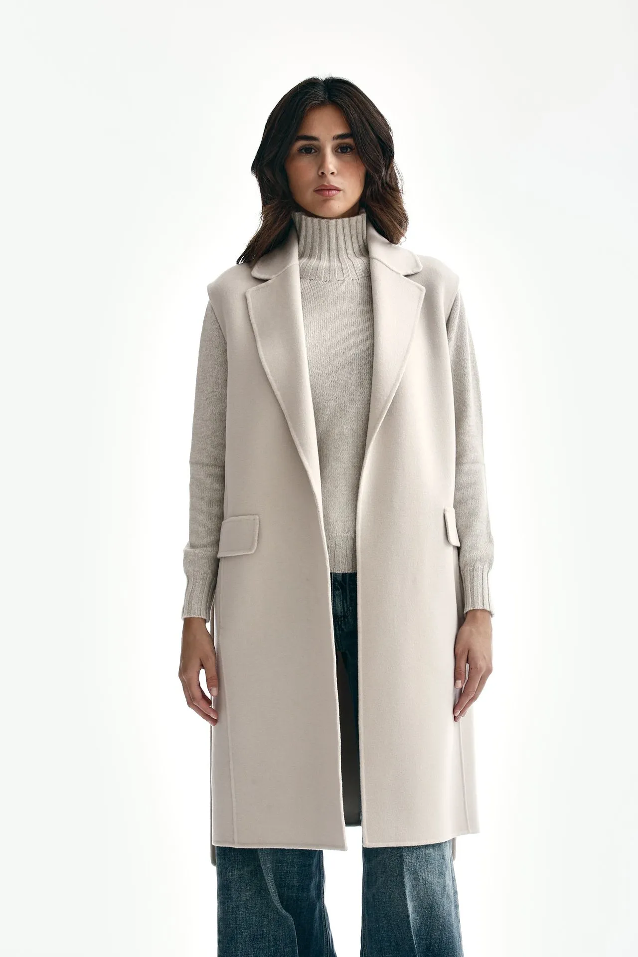 Gilet BEAU in panno di lana ecru 