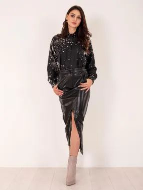 Gonna Midi Simona Corsellini in Ecopelle Nera