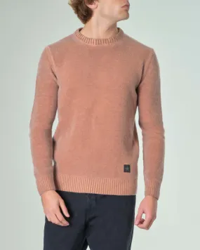 Maglia arancio girocollo in lana effetto stone washed