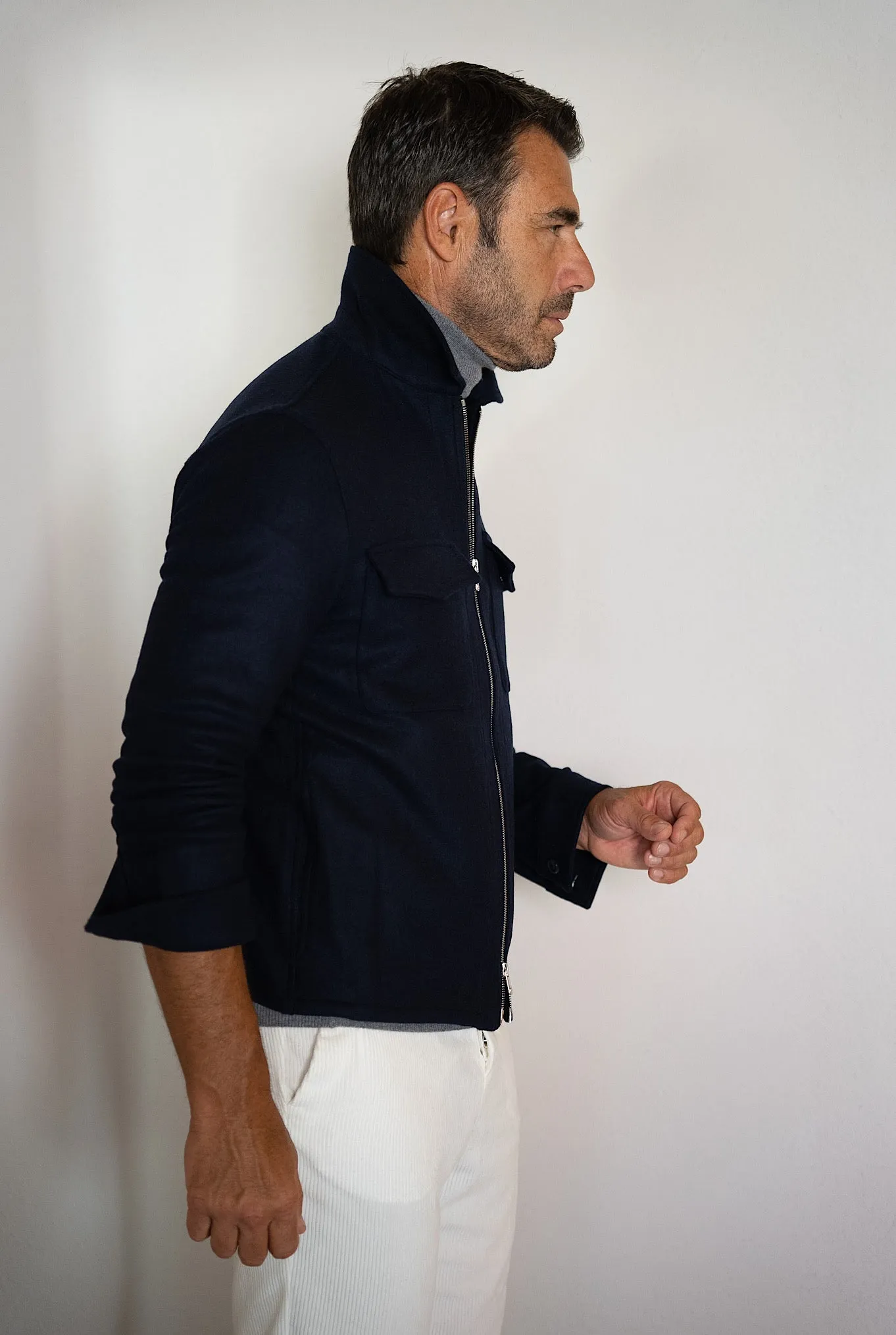 MARCO PESCAROLO Giubbino Cashmere Elasticizzato Blu Scuro